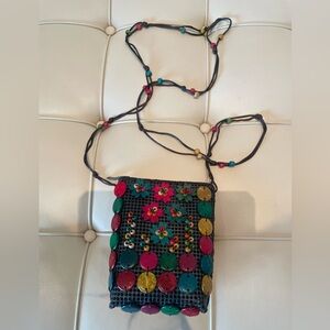 Mexican handmade beaded purse w/shoulder/crossbody strap, brand new, zip top